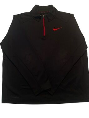 Nike Therma-Fit Men's Black Quarter-Zip Pullover with Red Swoosh